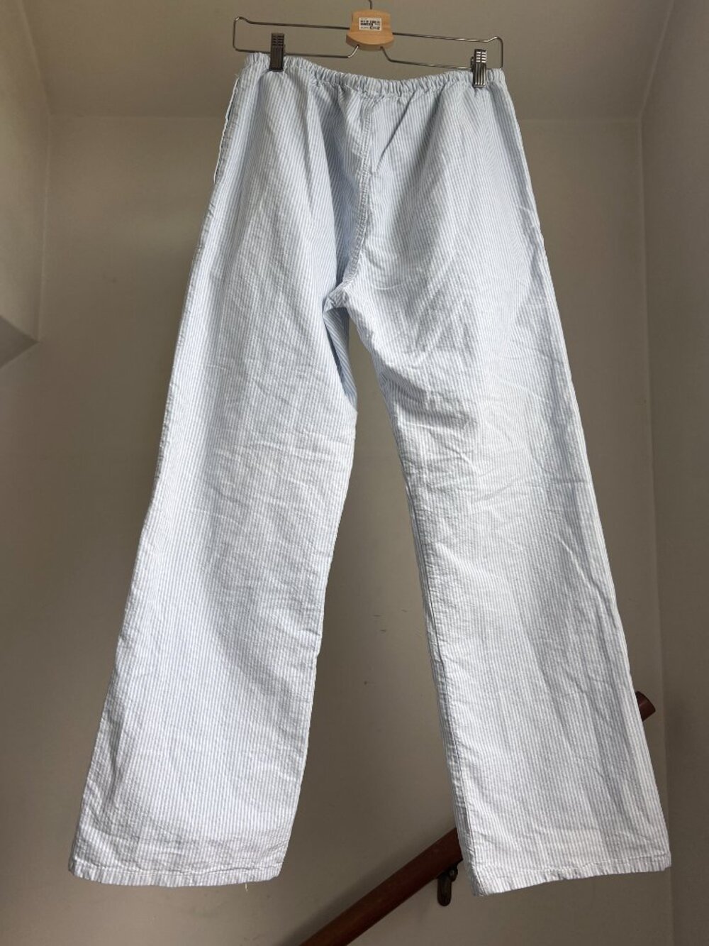 John Galt Low Rise Striped 100% Cotton Sweatpants Blue White Wide Leg Baggy - Picture 8 of 9
